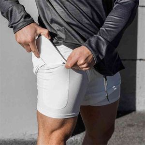 Men's 2 in 1 Joggers Gyms Shorts Men Sportswear Shorts Quick Dry Training Exercise Shorts Built-in Security Pocket 210421