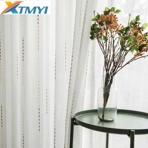 XTMYI Japan Style Striped Sheer Tulle Curtains for Living Room Bedroom Curtain Window Kitchen Window Treatment Custom Drapes 210712