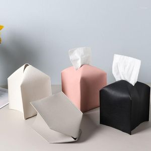 Tissue Boxes & Napkins Durable White Color Towel Office Black Paper Box Holder PU Leather Napkin Dispenser