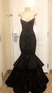 Black Mermaid Prom Dress High Quality Sequins Sleeveless Tiered Event Wear Party Gown Custom Made Plus Size Available