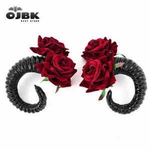 NXY SM Sex Adult Toy Gothic Cosplay Hair Clips with Red Rose Dark Queen Shofar Head Accessories Anime Roleplay Punk Style Clamp for Man Women1220