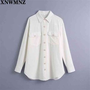 Рубашка с длинным рукавом Женщины кнопки отключить воротник базовый повседневный подросток Gril белые женские шикарные топы свободная блузка 210520