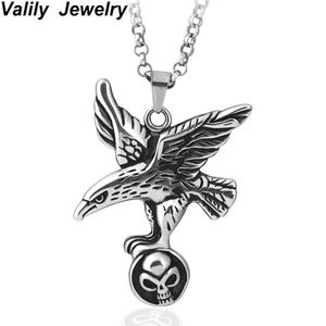 Men's Black Punk Motorcycle Eagle Pendant Necklace,Stainless Steel Skull Pendant, Wholesale Jewelry Chains