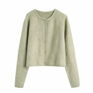 Casual Woman Light Green Soft Basic Knitted Cardigan Autumn Fashion Ladies Soild Color Sweaters Girls Sweet Knitwear 210515