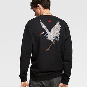 Men's Hoodies Men's Chinese Style Designer Crane Embroidery Black Fleece Pullover Pure Cotton Sweater Men And Women Couples Tops