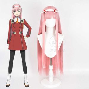 Аниме Дорогая в Franxx 02 Zero Два длинных парика Косплей Парик Роль игра Розовый цвет COS WIG Y0903