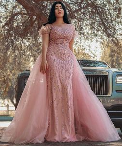 Plus -storlek arabisk aso ebi rodna rosa lyxiga balklänningar pärlstruckning kväll formell formell fest andra mottagning födelsedag klänningar klänning zj215 407