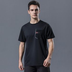 Correndo camisas de verão camisas rápidas seca trabalho fora camiseta fitness ginásio esporte t-shirt de manga curta remendo Bolso preto branco para homens