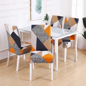 Geometric Dining Chair Cover Spandex Elastic Slipcover Case Stretch Covers for Wedding el Banquet Room 211105