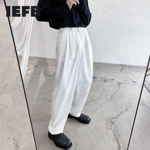 IEFB Bahar Kore Streetwear Yüksek Bel Ince Siyah Pantolon erkek Trend Geniş Bacak Pantolon Kemer 9Y6663 210524