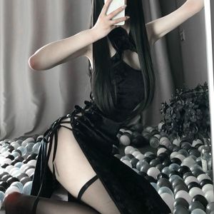 Kvinnors Sleepwear Retro Cheongsam Nightgowns Kvinna Hög Öppna Gaffel Cosplay Kostym Erotisk Anime Sexig Underkläder Klänning Lace Outfit Fancy Slim FN