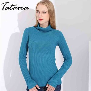 1Women Turtleneck Slim Sweater Female Black Basic White Classic s Woman Autumn Winter Knit Tops 210514