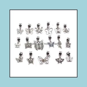 Charms Smycken Resultat Komponenter Märke Better Sale! 102 st Antik Sier Blandad Butterfly Dangle Pärlor Passa European Charm Armband 17-s