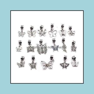 Uroczyste Ustalenia Biżuteria Komponenty Marka Lepsza Sprzedaż! 102 PCS Antique Sier Mieszany Motyl Dangle Koraliki Fit Europejskiej Bransoletka Charm 17- s