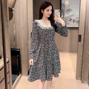 Llzacoosh Speing Summer Women Banway Print Långärmad V Neck Midi Slim Elegant Ladies Hight Waist Party Dresses Vestidos 210514