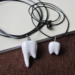 Naszyjniki wisiorek czarny skórzany łańcuch ceramiczny ząb naszyjnik dla kobiet mężczyzn boho kamień ładny projekt zęby urok Viking
