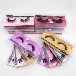 Mink Eyelash Cílios Falsos Natural longa extensão de cílios falsificados com cílios portáteis Escova de espessura falso 3d olho maquiagem # 20- # 29