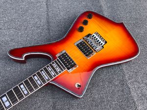 Seltene Cherry Sunburst Flame Maple Iceman Paul Stanley E-Gitarre Abalone White Pearl Block Inlay, Floyd Rose Tremolo Bridge, Chrom-Hardware