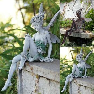 Blomma Fairy Garden Miniatyres Skulpturhart Angel Sittande Staty Figur Modernt Hem Utomhus Yard Art Decor Craft Ornament 211108