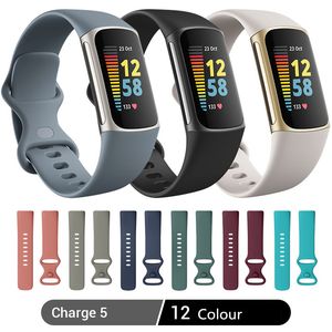 Tiras oficiais clássicas Watchband Soft Silicone Bands pulseira pulseira de bracelete para Fitbit Charge 5 Charge5 Relógio Substituição Acessórios Smart