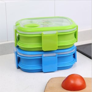 Lunchkasse miljövänlig bärbar Bento 3000ml Matförvaringsbehållare för vuxna Dubbelskikt med gaffelsked Enkel 210423