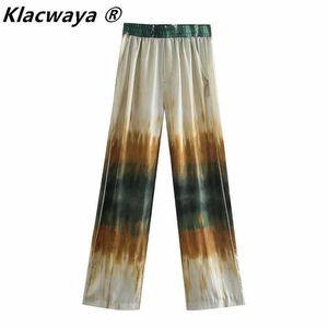 Klacwaya za kvinnor 2021 Sommar slips färgbyxor kvinnlig hög midja brett benkläder raka byxor chic kvinna byxor pantaloner q0801