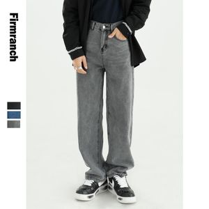Firmranch Autumn Men/Women Simple Washed Loose Straight Long Denim Pants Retro Japanese&Korean Style Vintage 90s Jeans