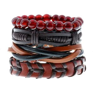 Rope Leather Handmade Braided Multilayer Beads Charm Bracelets Retro Set For Men Punk Adjustable Bangle Party Club Decor Jewelry