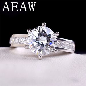AEAW 2ctw 8mm F Fidanzamento a taglio rotondo Anello di fidanzamento con diamanti Double Halo Argento placcato platino 220216