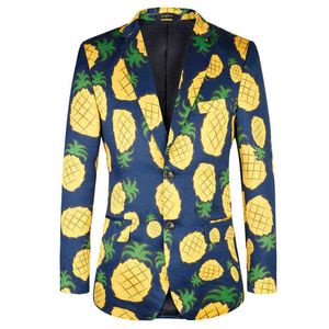 Exclusive TOTURN Men's suits blazer Holiday printing high quality leisure fashion men jackets flower pineapple pattern blazers 211111