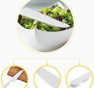 100pcs Kitchen Knives For Kids Saftey Knife Lettuce Salad Serrated Plastic Cutter Slicer Cake Bread Cook Children DIY 28.5*5CM