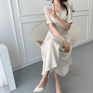 Elegant OL Style Women Summer Dress Solid Short Sleeve Female Long es Slim Fit Work Wear Vestidos 210421