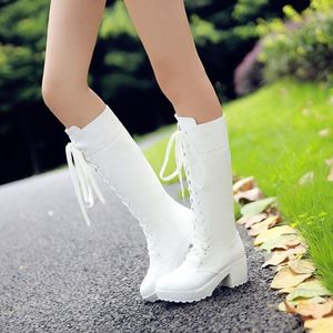 Boots Fashion Lolita Shoes High Heel Student Cosplay Block Mid Calf Long Women