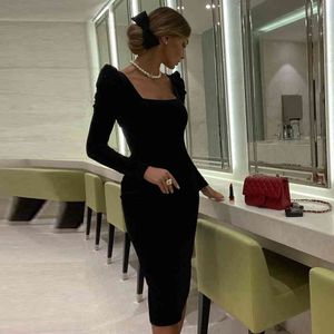 Summer Women's Fashion Long Puff Sleeve Club Dress Sexy Black Midi Celebrity Evening Runway Party Lady 210423