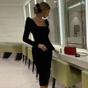 Lato Damska Moda Długi Sukienka Puff Sleeve Club Dress Sexy Black Midi Celebrity Szybkie Runway Party Lady 210423