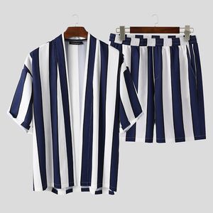 Летние Мужчины Striped Message Streetwear Tracksuits Свободные открытые Шутки с коротким рукавом Мода Шорты Beach Дышащий повседневный мужской набор