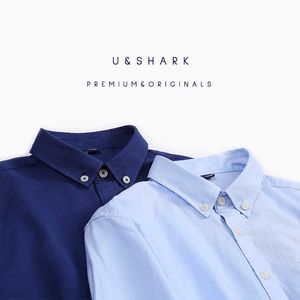 USHARK Klassische Oxford-Hemden für Herren, langärmelig, formelles Business-Hemd, Herrenbluse, 100 % Baumwolle, Strukturstoff, Herrenhemden 210603