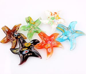 Fashion Wholesale 6pcs Pendants Handmade Murano Lampwork Glass Mix Color Flower Starfish Gold Dust Pendant Fit Necklace