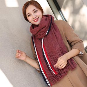 Wholesale red white scarves for sale - Group buy Scarves Fashion Autumn And Winter Warm Red White Blue Color Stripes Tide Ladies Tassel Long Section Thick Knit Women Cashmere Scarf