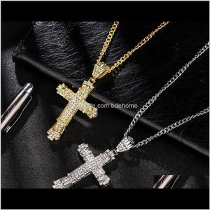 Halsketten Anhänger Schmuck Drop Lieferung 2021 Retro Chram Kreuz Anhänger Diamant Frauen Herren Hip Hop Halskette mit langer kubanischer Kette Silber und