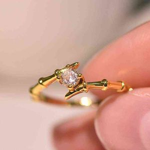 Bambu form kristall ring för kvinnor guldringar för kvinnor koppar kristall ring smycken bröllop ringar grossist G1125