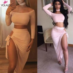 İlkbahar Sonbahar Seksi Moda 2 Parça Set Elbise Kadınlar 2021 Bayanlar Tasarımcı Bodycon Gece Kulüpleri Elbiseler Pembe Siyah Kayısı Casual