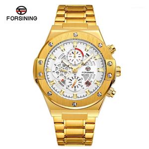 Forsining Orologio meccanico da uomo Automatico 6 lancette Data Militare Racing Sport Cinturino in acciaio inossidabile Orologio da uomo Erkek Kol Saati Orologi da polso