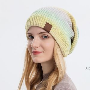 Women Winter Warm Knit Beanie Hat Tie Dye Fleece Lined Fashion Keep Warms Caps for Outdoor RRD12111