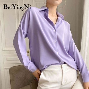 Beiyingni kvinnors blusar toppar 6 färger elegant långärmad chiffong single-breasted kvinnlig tröjor vit kontor ol blusas mujer 210416