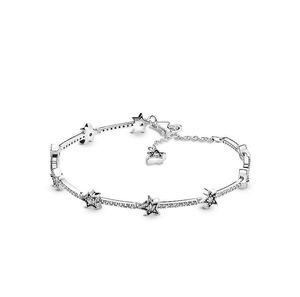 925 Sterling Silver gnistrande stjärna Berlocker Armband med låda Passar Pandora europeisk tjej dam Pärlor Smycken Armband Riktigt armband för kvinnor