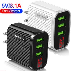 5V 3A Led Display 3 Port Ac Home Travel Wall Charger Power Adapter For iphone 11 12 13 14 Samsung Huawei Android phone pc