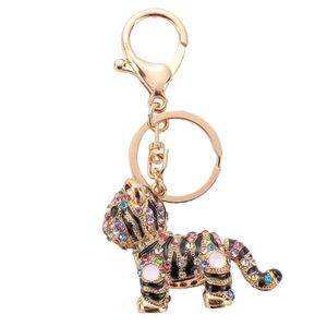 Crystal Animal Tiger Keychain Kvinnor Väska Tillbehör Creative Design Cartoon Tiger Pendant Keychain Key Ring Fashion Trendy Alloy G1019