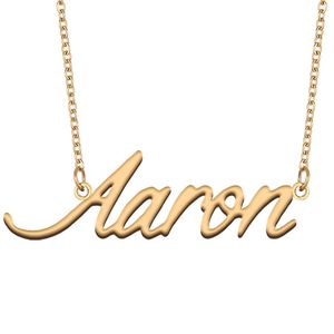 Nameplate Aaron Name Necklace for Women Girls Custom Pendant Birthday Gift Kids Best Friends Jewelry 18k Gold Plated Stainless Steel