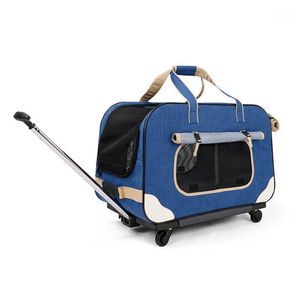 Pet Cat Carrier Bag Dog Trolley Handväska Andningsbar Portable Mesh Drag Rod Box Utomhus Transporter Bärande modebärare, Krater Hus